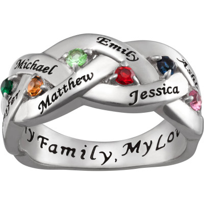 Personalized Women's Sterling Silver Family Name and Birthstone Ring