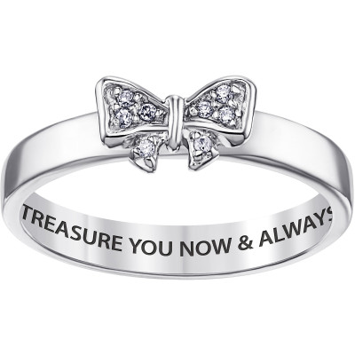 Personalized Women's Sterling Silver Personalized CZ Bow Charm Ring