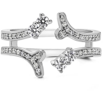 TwoBirch Personalized Double Shared-Prong Two-Stone Ring Guard