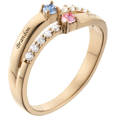 Personalized Couple's CZ Gold over Silver Name and Birthstone Ring