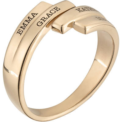 Personalized Women's Gold over Silver Engraved Bypass Ring