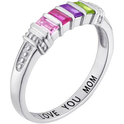 Personalized Women's Sterling Silver 4-Stone Baguette Family Ring
