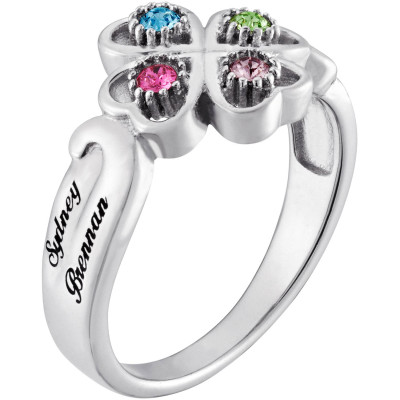 Personalized Women's Sterling Silver Name & Heart Birthstone Ring