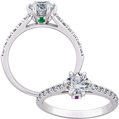 Personalized 0.28 Carat T.W. CZ Solitaire with Side Birthstone Accent Bridal Set in Sterling Silver
