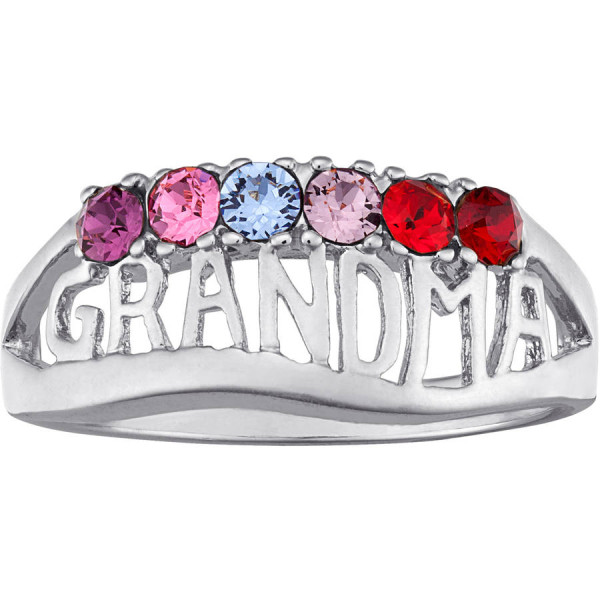 Personalized 18kt White Gold GRANDMA Birthstone Ring