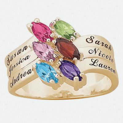 Personalized 18kt Yellow Gold Family Marquise Birthstone Ring
