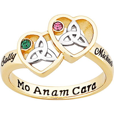 Personalized 18kt Gold-Plated Couple's Celtic Heart Birthstone and Name Ring