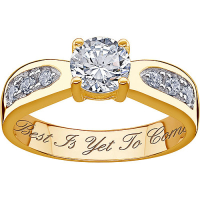Personalized 18K Gold Over Silver Cubic Zirconia Promise Ring