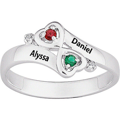 Personalized Birthstone and Bespoke Necklace Couple's Heart Ring in Sterling Silver