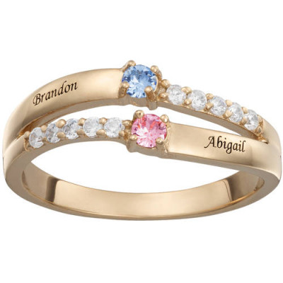 Personalized Couple's CZ Gold over Silver Name and Birthstone Ring