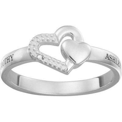 Personalized Couple's Bespoke Necklace Sterling Silver Name Double-Heart Ring