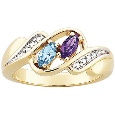 Personalized Couple's Marquise Birthstone Ring with Two-tone Accent