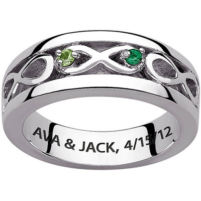 Personalized Couple's Sterling Silver Birthstone Infinity Engraved Ring