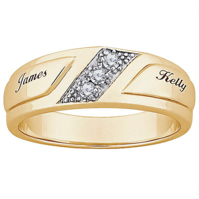 Personalized Men's CZ 18kt Gold Plated Engraved Name Wedding Ring