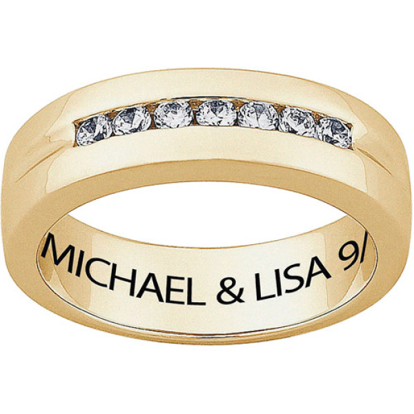 Personalized Men's CZ 18kt Gold Engraved Wedding Ring