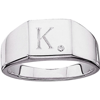 Personalized Men's CZ Accent Sterling Silver Engraved Signet Ring
