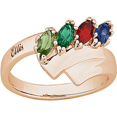 Personalized Mother's Name Marquise Birthstone Ring in 18kt Gold-Plated Sterling Silver