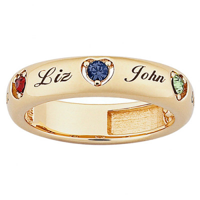 Personalized Mothers Name and Birthstone 18kt Gold over Sterling Silver Band