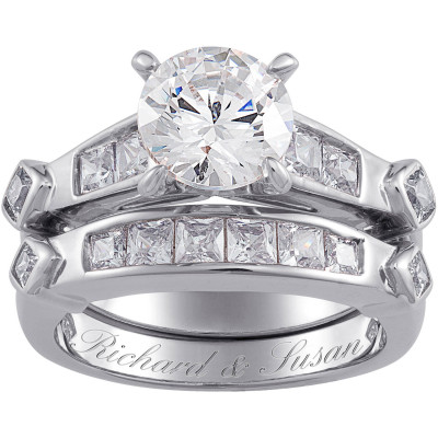 Personalized Sterling Silver 2-Piece CZ Wedding Ring Set