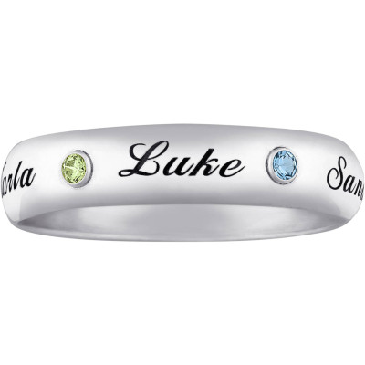 Personalized Sterling Silver Family Name & Birthstone Ring