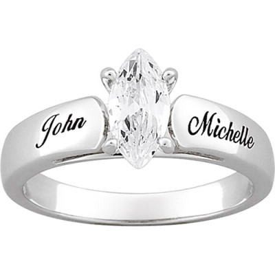 Personalized Sterling-Silver with Marquise Cubic Zirconia Engagement Ring