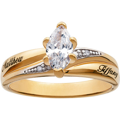 Personalized Two-Tone Marquise Cubic Zirconium Engagement Ring with Bespoke Necklaces