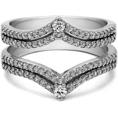 Personalized TwoBirch Women's Double-Row Chevron Style Anniversary Ring Guard