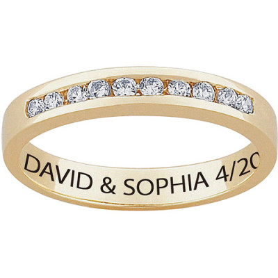 Personalized Women's CZ 18kt Gold Engraved Wedding Ring