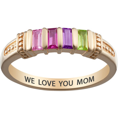 Personalized Women's Gold over Silver 4-Stone Baguette Family Ring