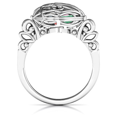 EncasedLove Caged Hearts Ring with Butterfly Wings Band