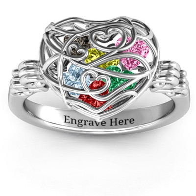 EncasedLove Caged Hearts Ring with Butterfly Wings Band