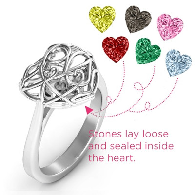 EncasedLove Caged Hearts Ring with Ski Tip Band