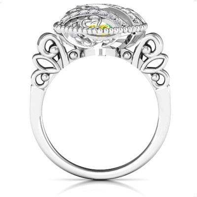 Sparkling Hearts Caged Hearts Ring with Butterfly Wings Band