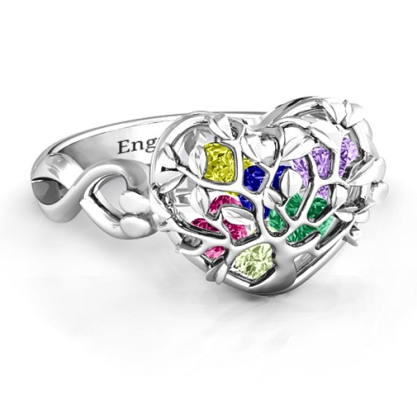 Family Tree Caged Hearts Ring with Infinity Band