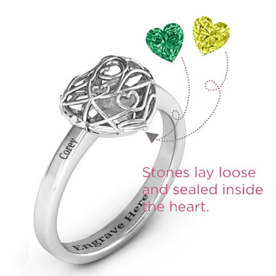 EncasedLove Petite Caged Hearts Ring with Classic Band