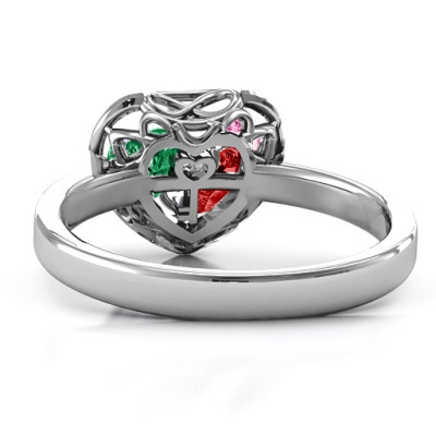 Petite Caged Hearts Ring with Classic Band