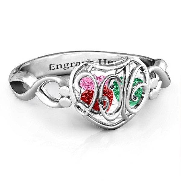 Petite Caged Hearts Ring with Infinity Band