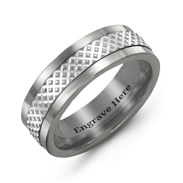 Mens Tungsten Mesh Inlay Band Ring