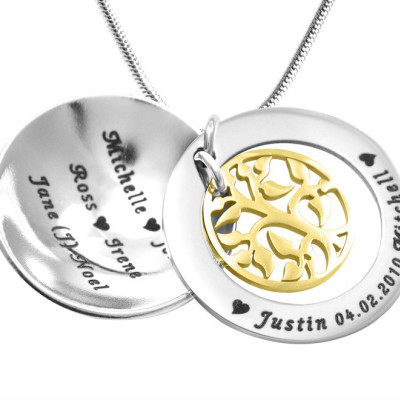 Personalised Necklaces - My Family Tree Dome Necklace Two Tone Tree