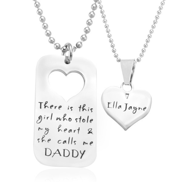 Personalised Necklaces - Dog Tag Stolen Heart Two Necklaces