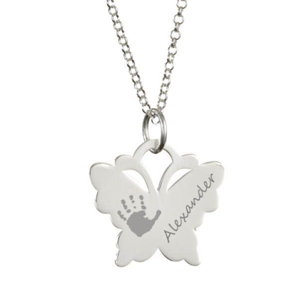 Personalised Necklaces - Engraved Butterfly Handprint Necklace