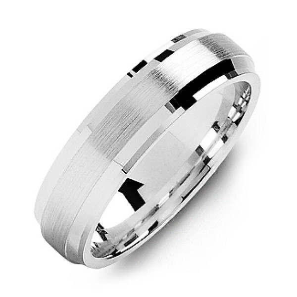 Beveled Edge Mens Ring with Brushed Centre