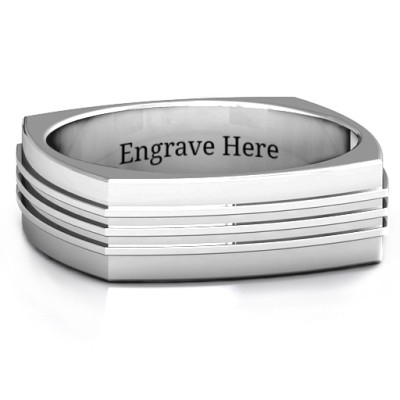 Bridge Grooved Square-shaped Mens Ring
