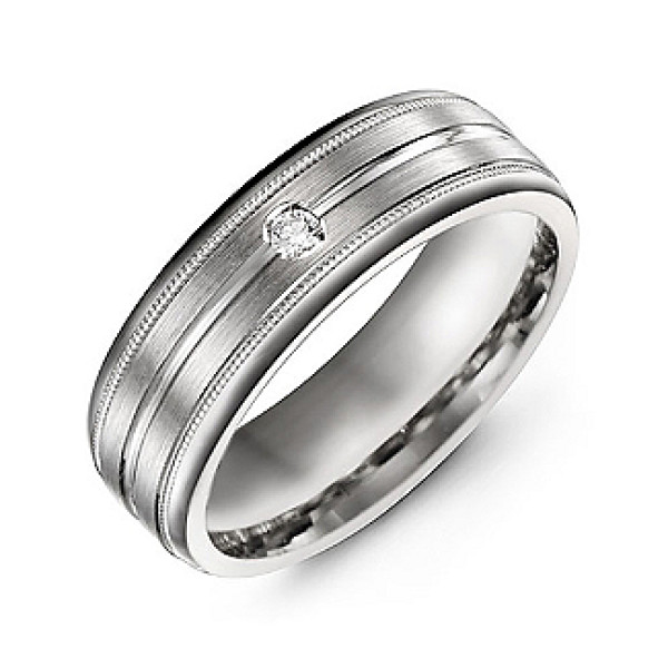 Brushed Layer Mens Ring with Milgrain Edges