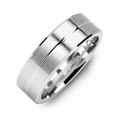 Brushed Mens Ring with Beveled Edges and Lined Centre