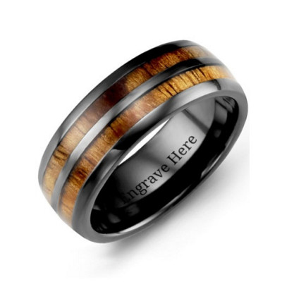 Ceramic Koa Wood Barrel Style Eternity Ring