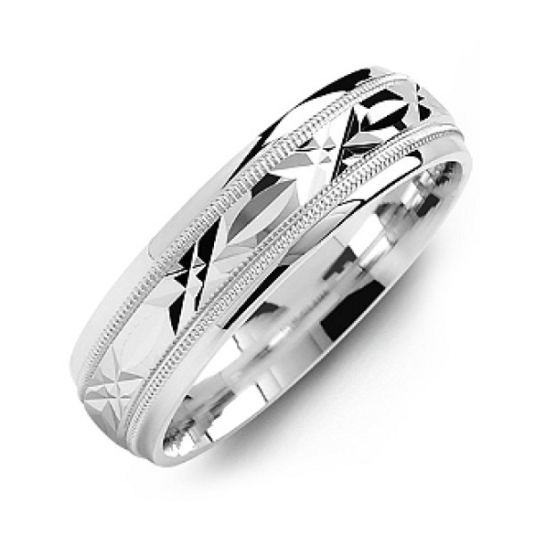 Classic Mens Ring with Diamond Cut Pattern