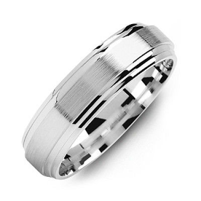 Classic Two-Line Milled-Brush Mens Ring