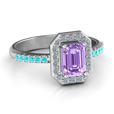 Emerald Cut Cocktail Ring with Halo