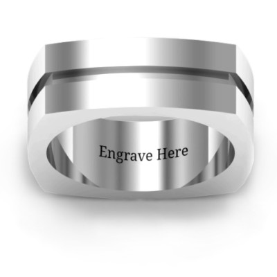 Fissure Grooved Square-shaped Mens Ring
